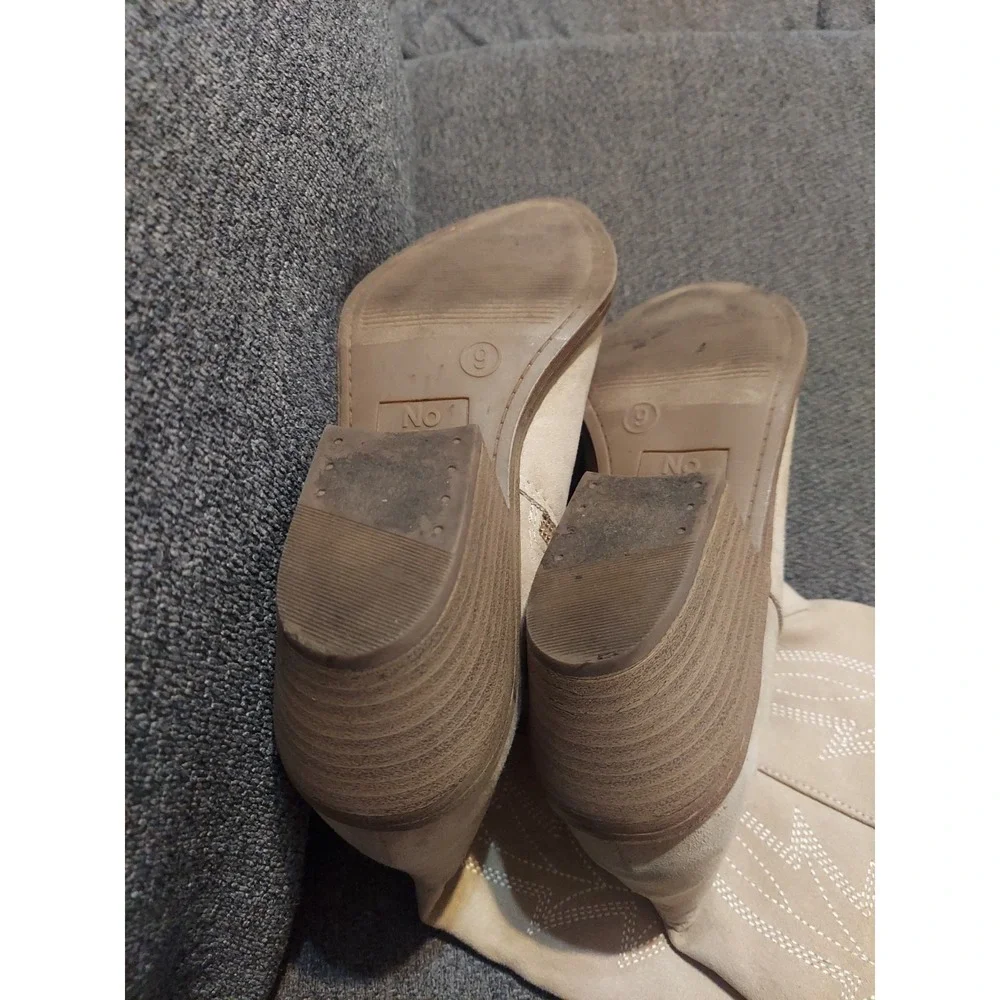 No Boundaries Boots Womens 9 Knee High Tall Riding Heels Tan Fabric Half Zip Y2k